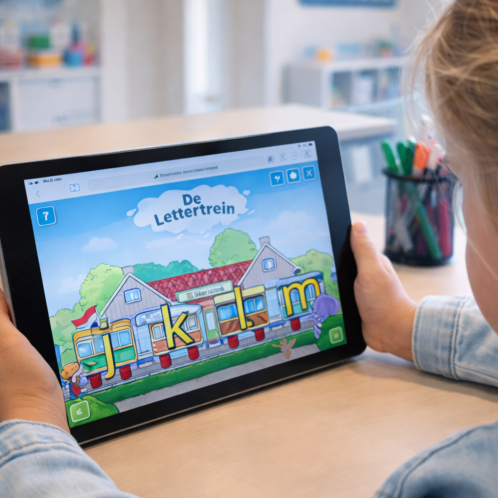 Meisje bekijkt de digitale omgeving van De Lettertrein